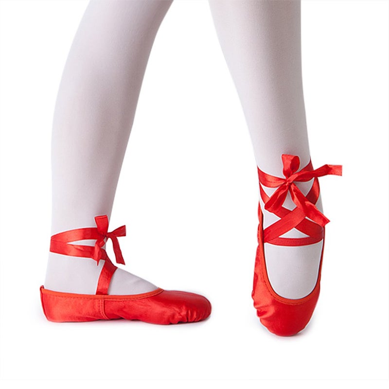 MSMAX أحذية باليه MSMAX ساتان للرقص واليوغا مع شريط للفتيات حمراء 9.5 M US للأطفال الصغار - Image 3